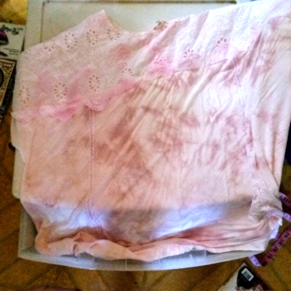Pol tie dye eyelet lace top